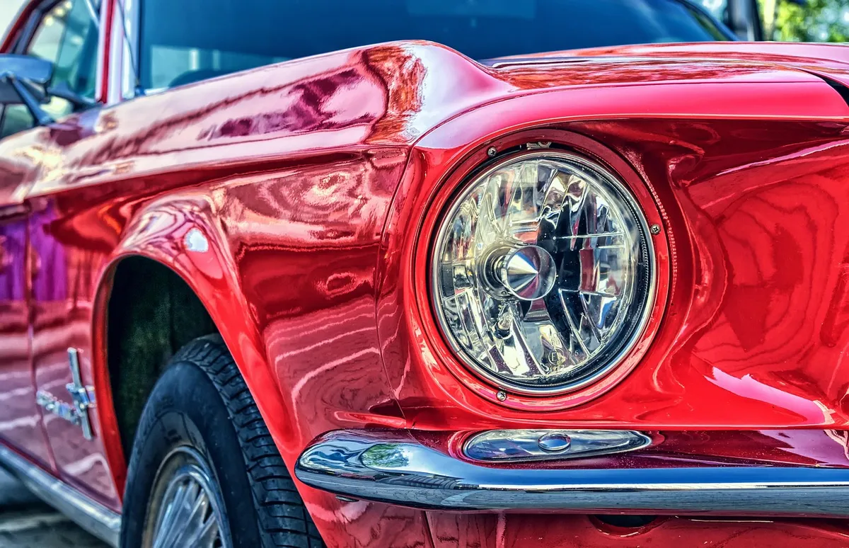 ford, mustang, car, vehicle, red car, shiny, shiny car, headlight, luxury car, v8, ford mustang, automotive, auto, oldtimer, car wallpapers, sports car, classic