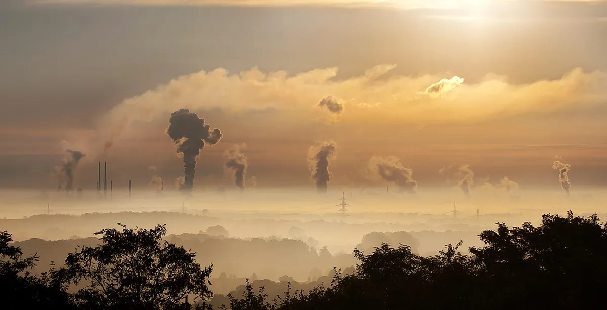 industry, sunrise, fog, germany, factory, ruhr area, money, environment, exhaust, smoke, environmental protection, environmental pollution, chimney, highway, ev