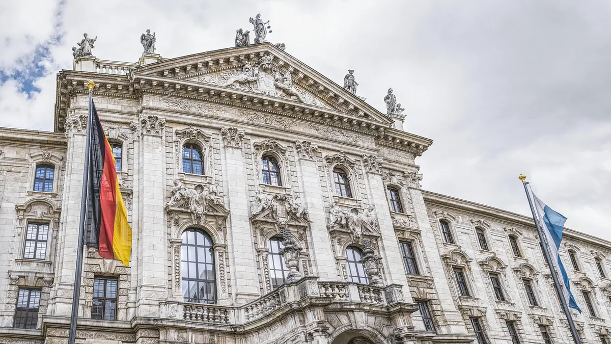 munich, architecture, court of justice, the federal constitutional court, bavaria, district court, facade, flag, building, city, historic center, munich, munich